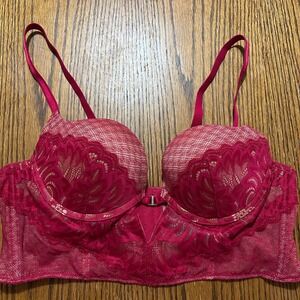 Adore Me Raspberry Lace Bra Rhinestone Detail Lingerie 36C‎